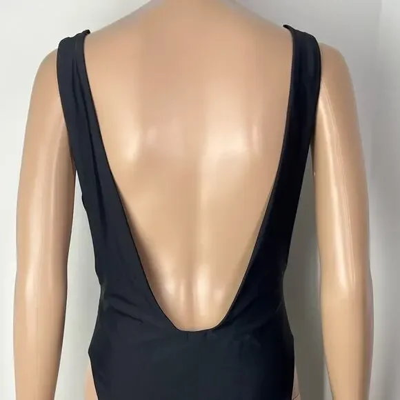 Aerie Super Scoop Black Plunging Back One Piece Swimsuit - Picture 7 of 11